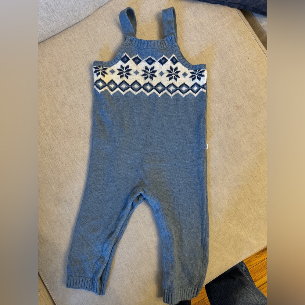BabyGAP CashSoft Fair Isle One-Piece Overalls - Blue, Size 12-18M, EUC